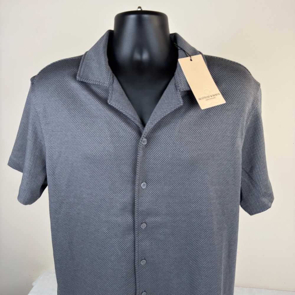 Scotch & Soda Mens Birdseye Jacquard Camp Shirt Charcoal Gray Medium New